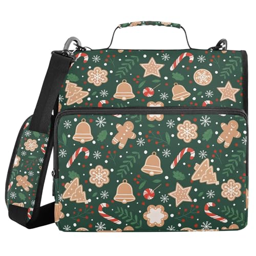 Image of 3 Ring Zipper Binder with Shoulder Strap Christmas Gingerbread Snowflakes 1.5 inch Binders Keeper Large Capacity Multi Pockets for School Office Supplies