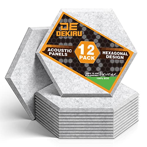 Image of DEKIRU 12 Pack Acoustic Panels Sound Proof Padding, 14 X 13 X 0.4 Inches Sound Dampening Panels Used in Home & OfficesiE†Hexagon,Greyia€