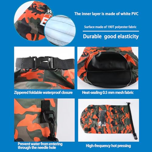 Bolsa seca camuflada de 20L, diseño Roll-Top, adecuada para kayak, rafting, natación y pesca - Camuflaje azul claro miniatura 6