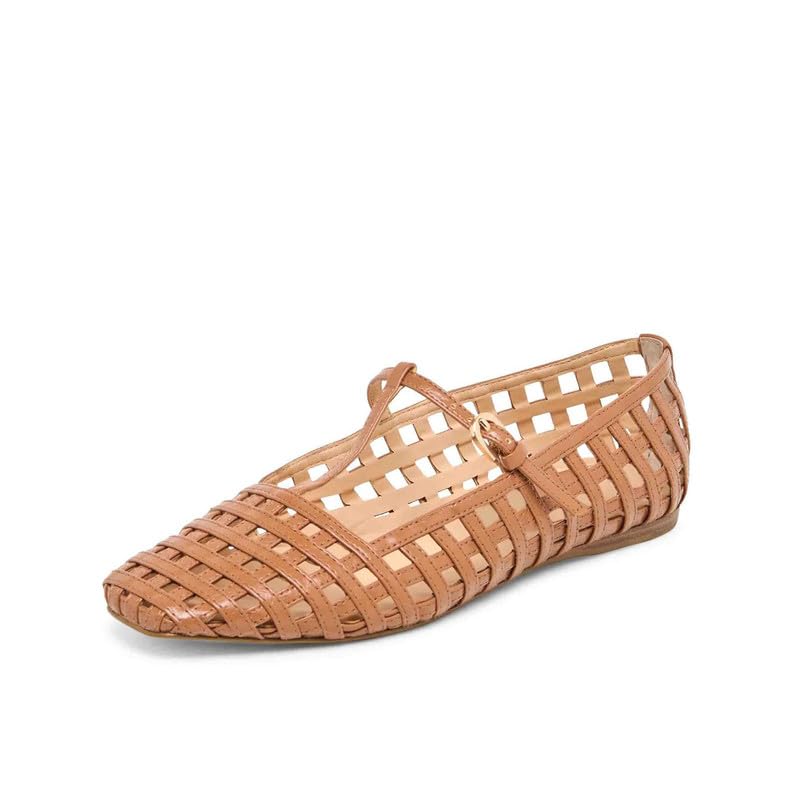 Woven Mary Jane Flats for Women Mesh T-Strap Ballet Flats Shoes Buckle Square Toe Dress Ballerina Flat Shoes Work Casual