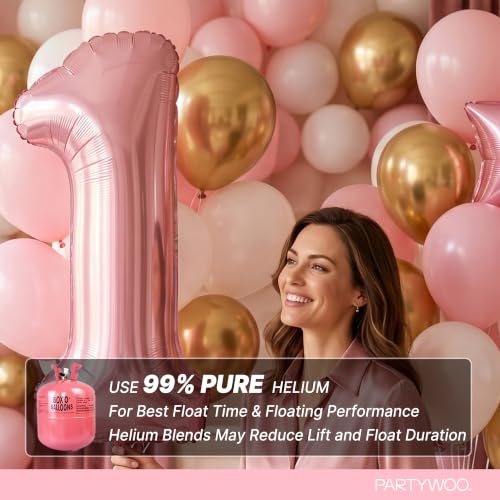 Image of PartyWoo Baby Pink Number 1 Balloon 40 Inch 25pcs Pink Foil Star White Gold