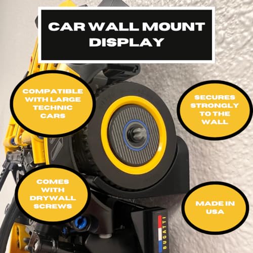 Image of Vertical Collectible Car Wall Display Mount Compatible with Lego Technic Series Racecars | Display Car Collection by Wheels on Wall | Made in USA (Compatible with Lego Technic Series) (1 Pack Black)