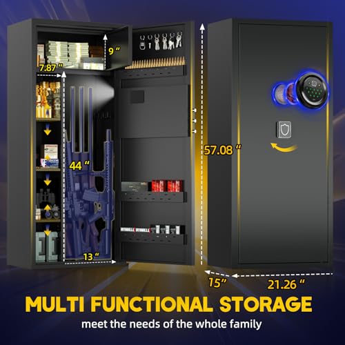 Image of 12-15 Large Gun Safe for Rifles and Pistols, Gun Cabinets for rifles and shotguns with Digital Keypad and Alarm Mode, Easy Assembly Rifle Safe for Home, Internal Lockable Box & Removable Shelves