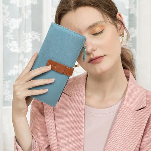 Womens Wallet, PU Leather Ladies Wallet Fashionable Long Wallet with Multiple Compartments, Large Capacity Women's Wallet for Bank Cards, ID Cards, Cash, Receipts (blue)4