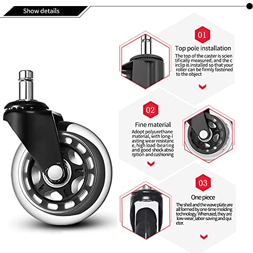 McNory Zwenkwiel voor bureaustoel, vervangende wielen (Set van 5) - 7,62 cm robuuste wielen voor bureaustoel, vervangende rubber wielen, stil rollend en veilig voor hardhouten vloeren, laminaat, tapijt en tegels - Afbeelding 5