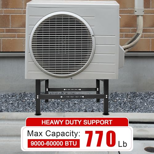 AIWFL Mini Split Ground Stand for 9000-60000BTU Heavy-Duty Condenser Stand, Adjustable Mini Split Bracket, Outdoor Air Conditioner Stand, for Ductless AC Heat Pump System, Max Load 770LBS