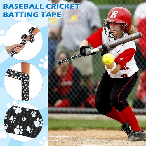 Pushglossy Bat Grip Tapes for Baseball & Softball 1.1mm Precut Full Adhesive Non-Slip Softball Bat Wrap Cricket Batting Tape Replacement for Old Baseball Bats Grip(Black,Paw) - Thumbnail 4