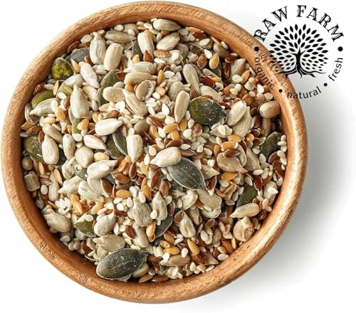 Raw Farm - Rohe Kernemischung Natur 5 Sorten 1kg - Kürbiskerne, Sonnenblumenkerne, Leinsamen, Pinienkerne und Hanfsamen – gluten- und sojafrei – ideal für Smoothies, Salate, zum Backen und Naschen