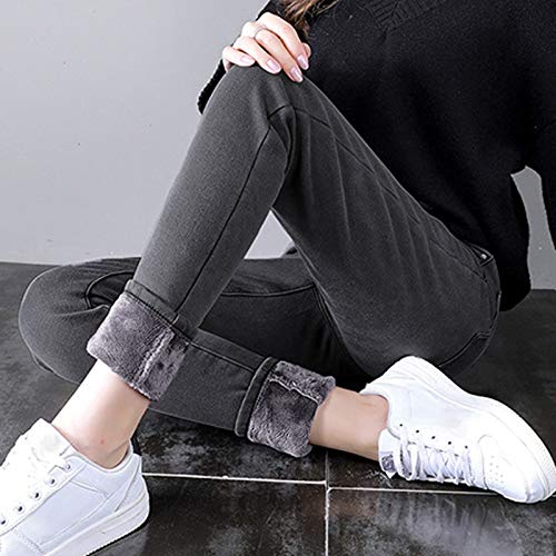 Narhbrg Fleece Lined Jeans For Women's Thermal Flannel Lined Denim Pants Winter Warm Thicken Skinny Stretch Jean Trousers Gray #TOP1