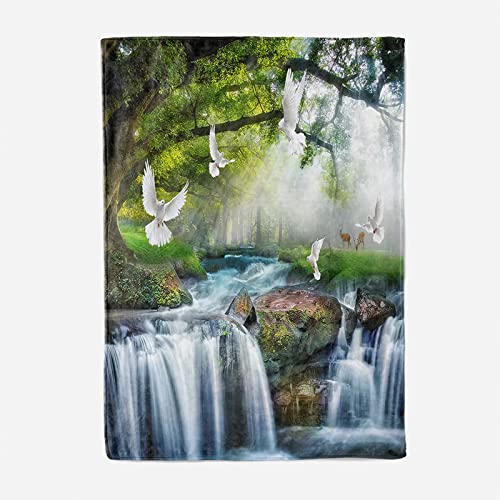 Couverture de lit douce KnSam 180x240cm plaid polaire flannel motif cascade vert bleu