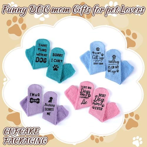 Geyoga 4 Pair Fuzzy Socks Christmas Funny Gifts Socks Stocking Stuffers for Book Dog Bake Lover2