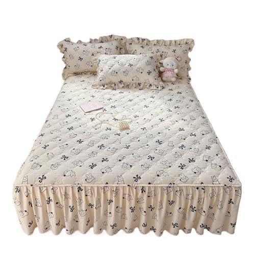 Falda de Cama Falda de Cama Acolchada con Cuatro Esquinas, Falda colchón Gruesa Estampado Flores elásticas, Sábana Individual/Queen/King, 1 ud para decoración de la Cama(Color-H,180x200x45cm 1pc)