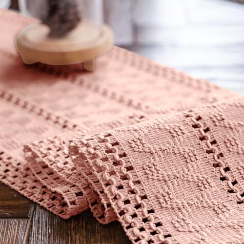 Alynsehom Macrame Table Runner Pure Pink Boho Table Runners with Tassels Hand Woven Cotton Table Runner Rustic Farmhouse Table Runners for Bohemian Kitchen Dining Table(12x71in) by Alynsehom - Image 5