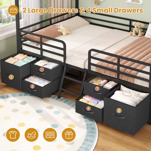 ADORNEVE Full Bed Frame with 6 Drawers,Metal House Boys Bed,Black - image 3
