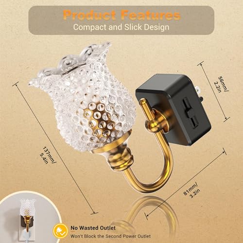Image of JandCase Night Light, Glass Night Lights Plug into Wall Dimmable | Floral LED Nightlight, 0-100LM Flower Nightlights, Dusk to Dawn Sensor, 1W Vintage Nite Light for Bathroom Hallway Gift Decor