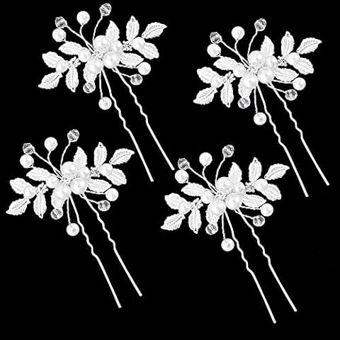 WBCBEC 4 Pieces Wedding Hair Pins Bridal Hair Accessories Pearl Hair Pins Pearl Floral Crystal Hair Accessories, Wedding Hair Accessories for Brides Bridesmaids Flower Girls Cover