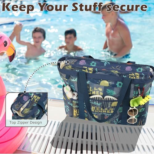 Image of Fammart Large Mesh Beach Bag for Women, Oversized Beach tote Swim Pool Bag