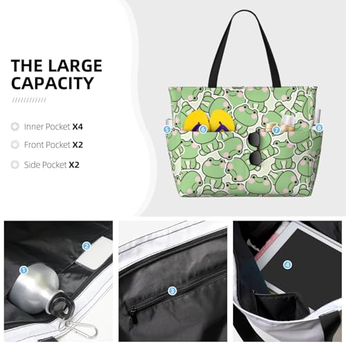 Cute Frog Sitting Pose Funny Large Beach Bag Waterproof Sandproof Swim Tote Pool Bag For Women With Zipper2