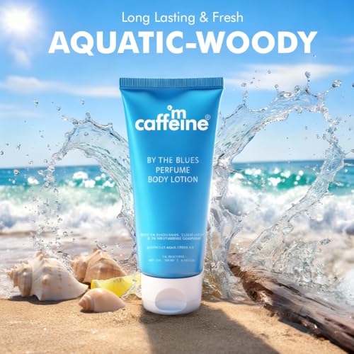 Image of mCaffeine By The Blues Perfume Body Lotion 200ml | 5% Niacinamide & Glutathione for Brightening & Detan | Aquatic-Woody Fragrance | 72H Moisturization| Daily Use Summer Cream Bodylotion for Men & Women
