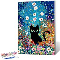Fountor Paint by Numbers Kit for Adults Beginner & Kids Ages 8-12 with Wooden Frame Easy Acrylic on Canvas 8x12 inch with Paints and Brushes, Paint by Numbers Flowers Cat for Gift Home Wall Decor