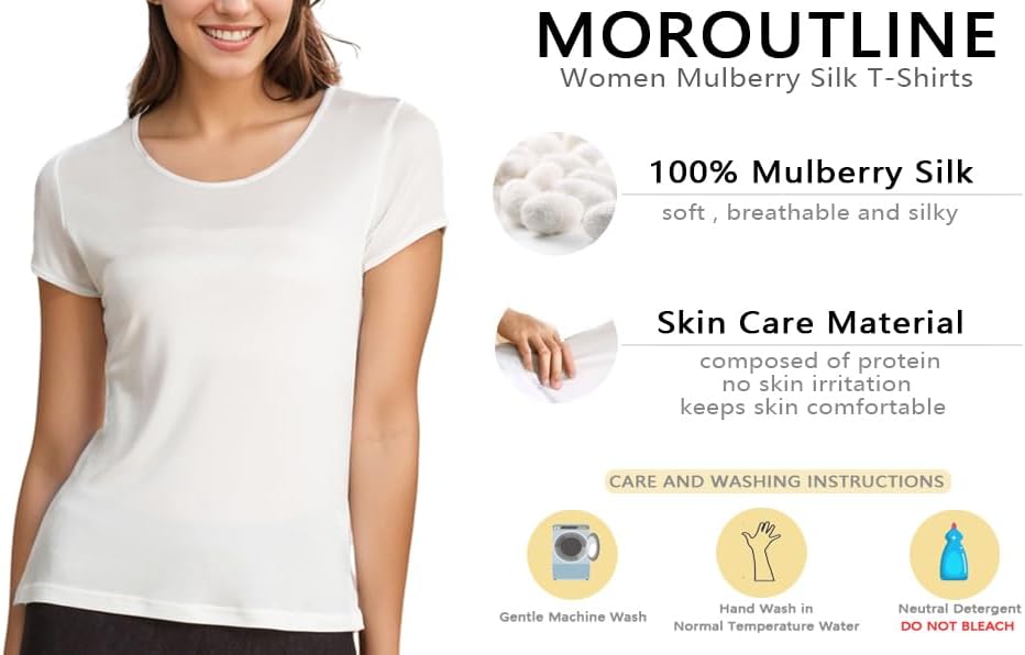 Womens Mulberry Silk T Shirts Basic Crewneck Short sleeve Tee Tops Blouse Summer Casual Solid Tshirts - Image 5