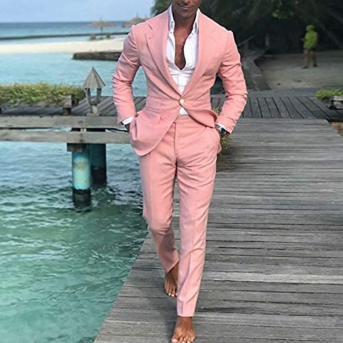 Mens Casual Slim Fit 2 Pieces Suit Beach Wedding Tuxedo Prom Grooms Blazer3