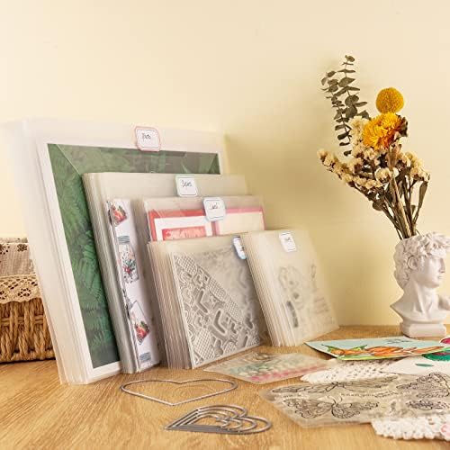 20Pcs Rubber Magnetic Sheets 0.5mm Thickness with Clear Stamp Die Storage Pockets 48 Label StickerResealable Plastic Storage Pocket Large Envelope Case Cutting Dies Stencil Organizer forCard Making