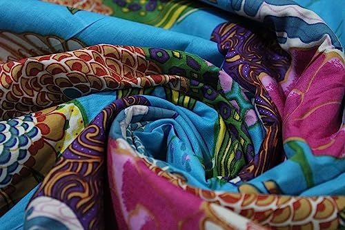 Image of Indian Hand-Block Printed Jaipuri Fruit Print Floral Ethnic Sanganer Kurti Print Cotton Fabric (10 Yards, Turquoise Fruit)