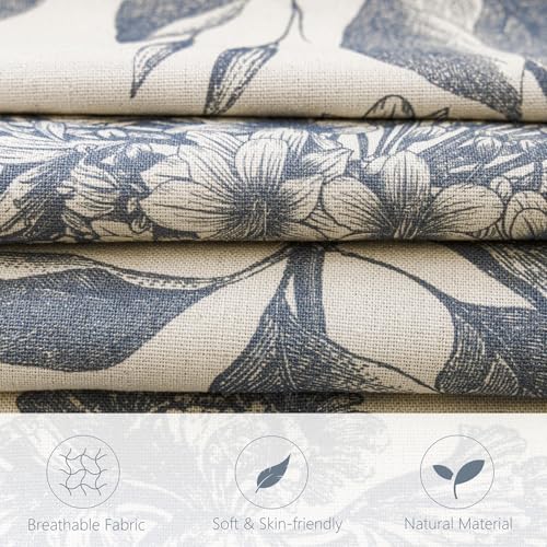 Image of Foindtower Set of 2 Linen Floral Vintage Throw Pillow Covers Neutral Accent Print Decorative Cushion Covers Farmhouse Boho Home Decor for Sofa Chair Couch Bedroom Living Room,20x20 Inch,Blue