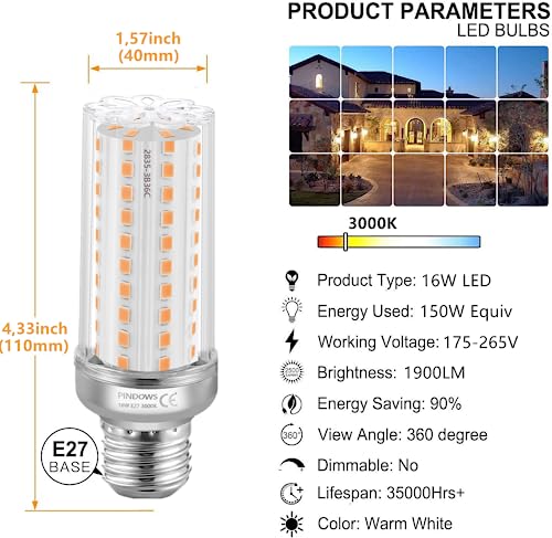 PINDOWS Lampadine LED E27 16W Bianca Calda 3000K