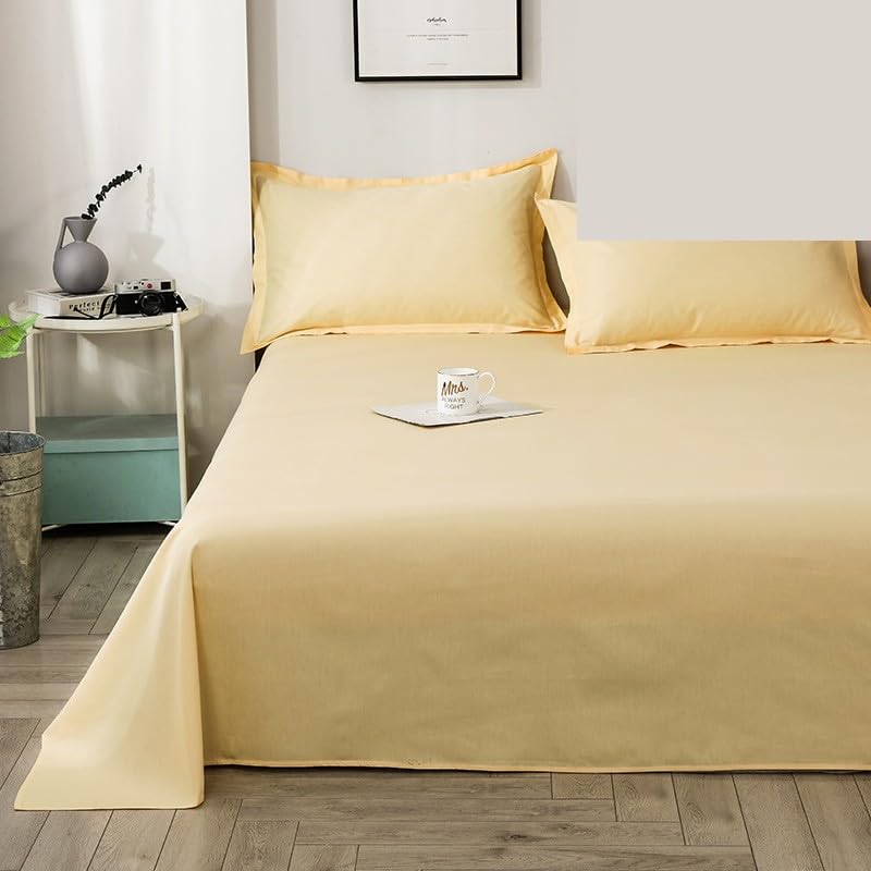 Drap housse lit en coton beige 230x250cm style nordique uni pour grand lit double