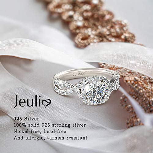 Jeulia 2.5 Carat Twist Rings for Women Sterling Silver Halo Round Cut Engagement Rings CZ Solitaire Cubic Zirconia Wedding Rings Anniversary Promise Romantic Gift for Her4