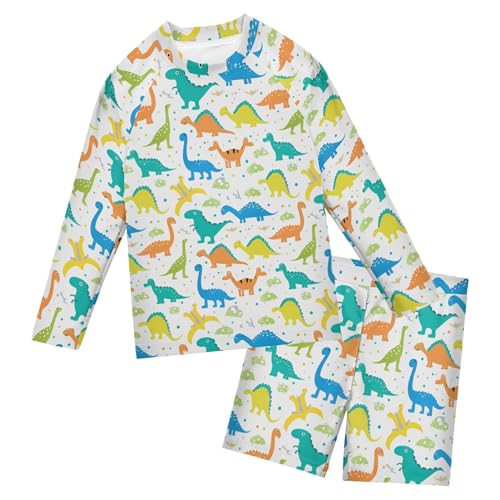 Cute Dinosaur Toddler and Baby Boys' 2-Piece Swimsuit Trunk, Long Sleeve Rashguard Bathing Suit B0404078