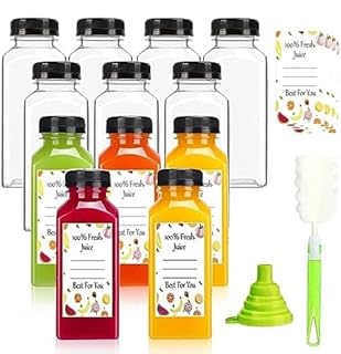 Plastic Juice Bottles with Caps 12 pcs- 8oz Reusable Juice Containers with Tamper Proof Lids Black- Clear Juice Bottles for Juicing Milk Smoothie Drinking and Other Beverages Christmas Gifts