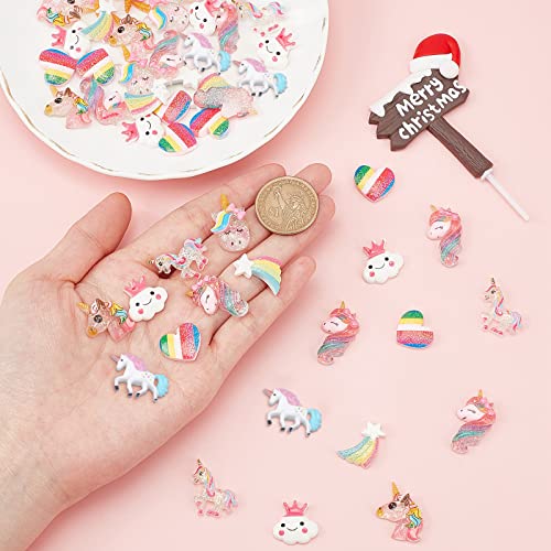 SUNNYCLUE 80Pcs 8 Styles Unicorn Rainbow Theme Resin Flatback Cabochons Glitter Sequin Slime Beads Jewelry Making Crafts Supplies for DIY Phone Decor Embellishments Hair Costume Accessories - Image 3