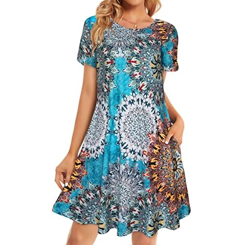 Womens Summer Dresses Beach Casual Loose Tshirt Floral Short Sleeve Flowy Pockets Sundresses 2026