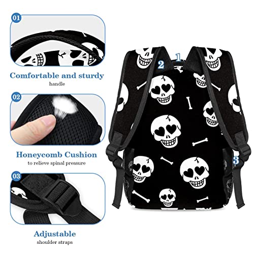 Sac à dos tête de mort robuste avec trousse zippée anti-perte d'affaires