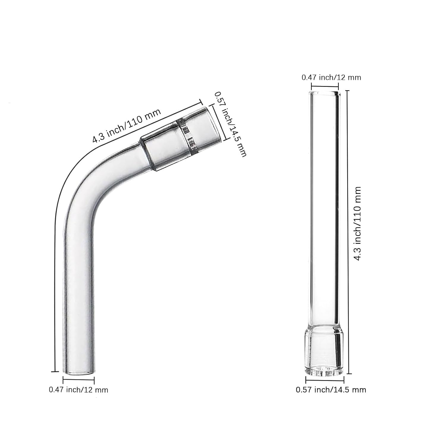 2 pcs Solo Glass Tube Stem Set -110mm Straight & Curved for Steam Chemistry, Air Drying, and Lab Applications