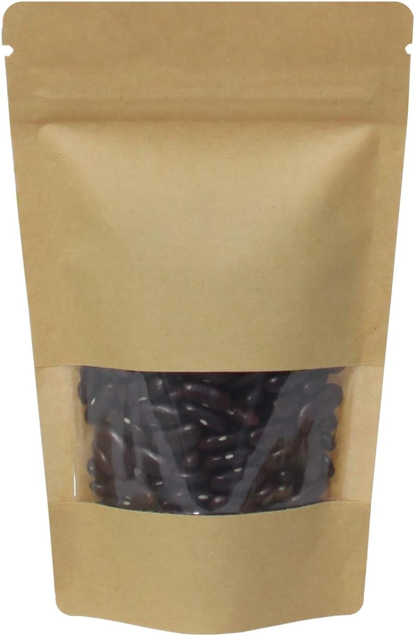 RightpakWindow Kraft Paper Stand Up Pouches with Resealable Zipper and Tear Notch for Food Packaging 100pcs, PET+POLY, 9cm x 14cm