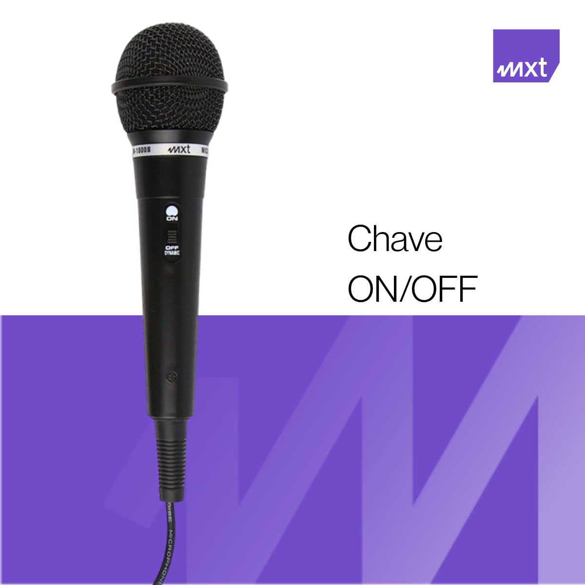 Microfone MXT M-1800B Plastico Preto com Fio 3 Metros OD 4 MM