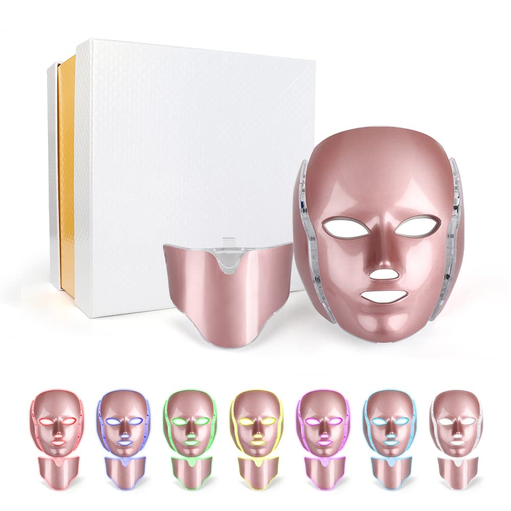Máscara Facial LED de 7 Colores Cara Cuello Rejuvenecimiento de Fotones Máquina de Belleza Mascarilla Tonificante Antiarrugas para Reafirmar la Piel para Salón de Uso Doméstico