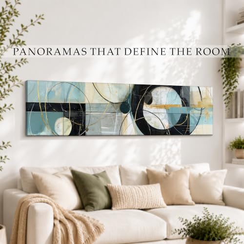 Image of Large Stretched Canvas Painting, Panel Wall Painting Geometric Circle Abstract Black Luxury Paintings for Home Decoration, Living room, Bedroom and Office Decor (Black, 12x46 Inch)