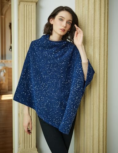 Image of BEAUTELICATE Women Wool Poncho Knitted Tweed Wool Sweater Pullover Pile Collar Cape