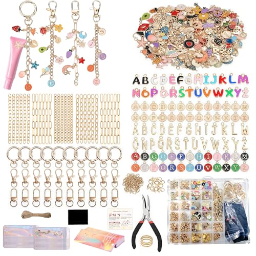 Lemosyu 563Pcs Lip Gloss Keychain Making Kit DIY Craft Bag Charm Kit with Charms Key Chains Key Chain Hooks Jump Rings Lobster Claw Clasps Gift Bags&Tools Jewelry Making Supplies for Valentines Gifts