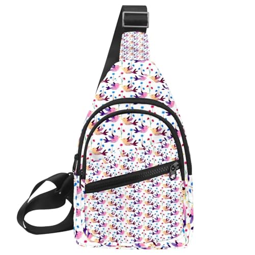 Bolso bandolera cruzado con estampado de pájaros morados para uso diario