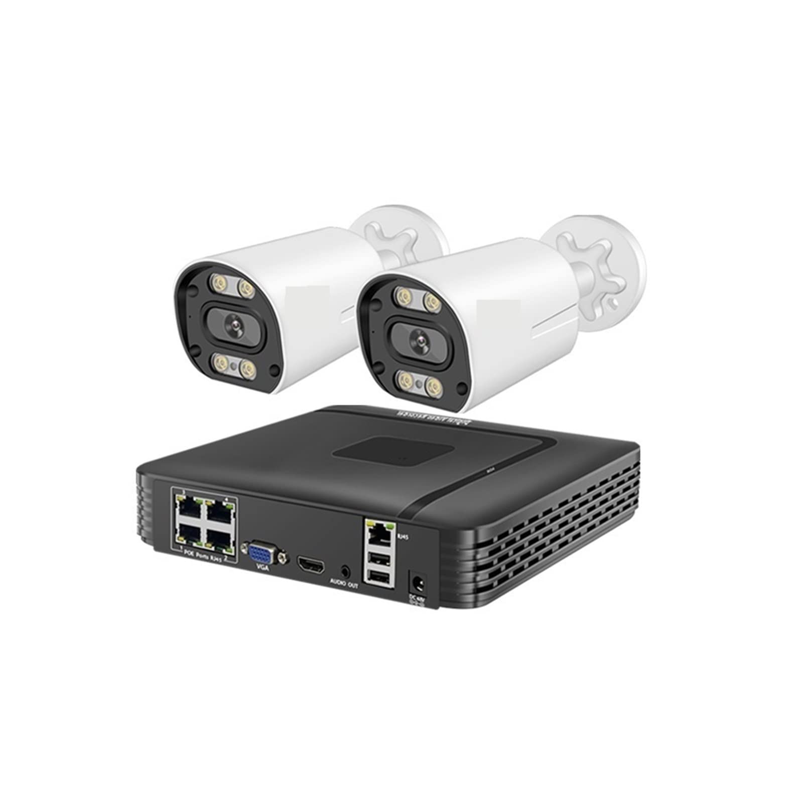 Sistema De Cámara De Seguridad 4K PoE 8CH P2P Kit De Videovigilancia Grabación De Audio Ai Detección De Rostro Color Visión Nocturna FáCil De Instalar(1t,4CH NVR 2 Cams 8MP)