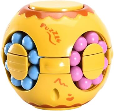 Rotating Bean 3D Puzzle Magic Cube Fidget Spinner Toys Yellow | Anti Stress Sensory Gift for Kids Adults