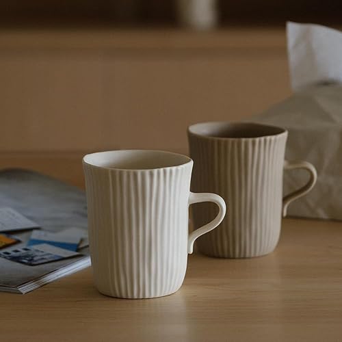 Miniatura 3 de WENSHUO Taza de cerámica de rayas verticales con mango pequeño, 12 oz, crema mate