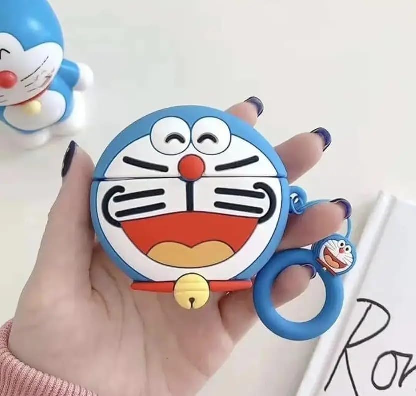 Image of Dezet Cute Soft Silicone Pouh Case for Airpods Pro GEN-2 (2022) � 3D Cartoon Animal Character Cover with Keychain Ring, Shockproof & Dustproof Protective Case for Kids & Girls (DOREMOON)