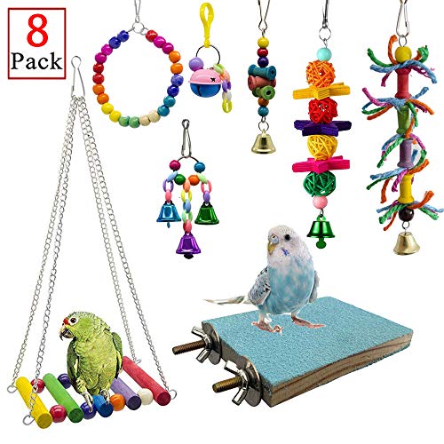 Deloky 8 Packs Bird Swing Chewing Toys- Parrot Hammock Bell Toys Suitable